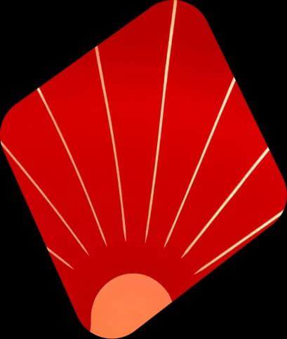 Red sunburst graphic with a rising sun